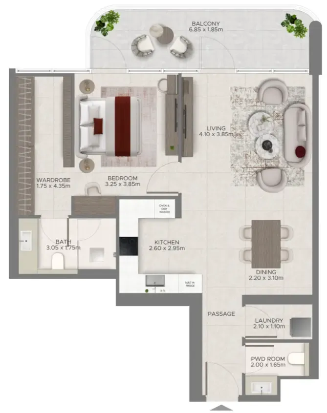 Ramada Residences by Wyndham at Dubai Islands 1 bed floor plan, 972 sqft