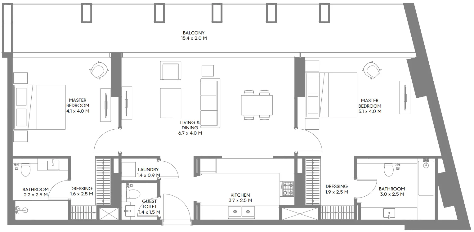 Safa Parkview 2 bed floor plan, 1,486 sqft