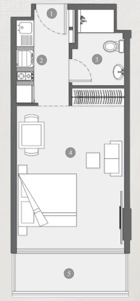 Elevia Residences  Studio floor plan, 407 sqft