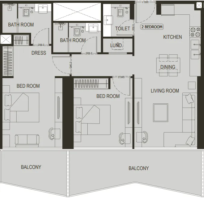 Binghatti Haven 2 bed floor plan, 1,156 sqft