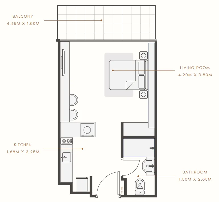 Riviera Rêve Studio floor plan, 458 sqft