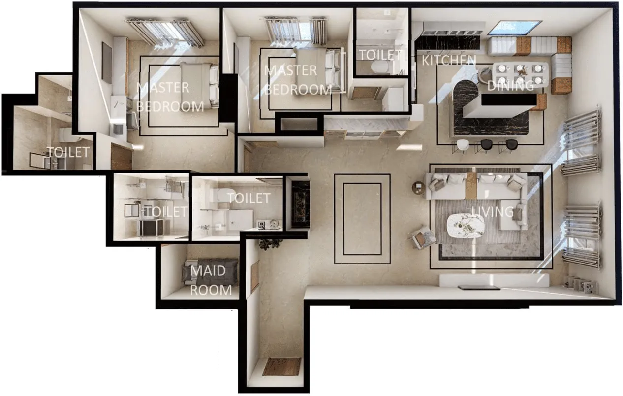 Zenith J1 2 bed floor plan, 2,045 sqft