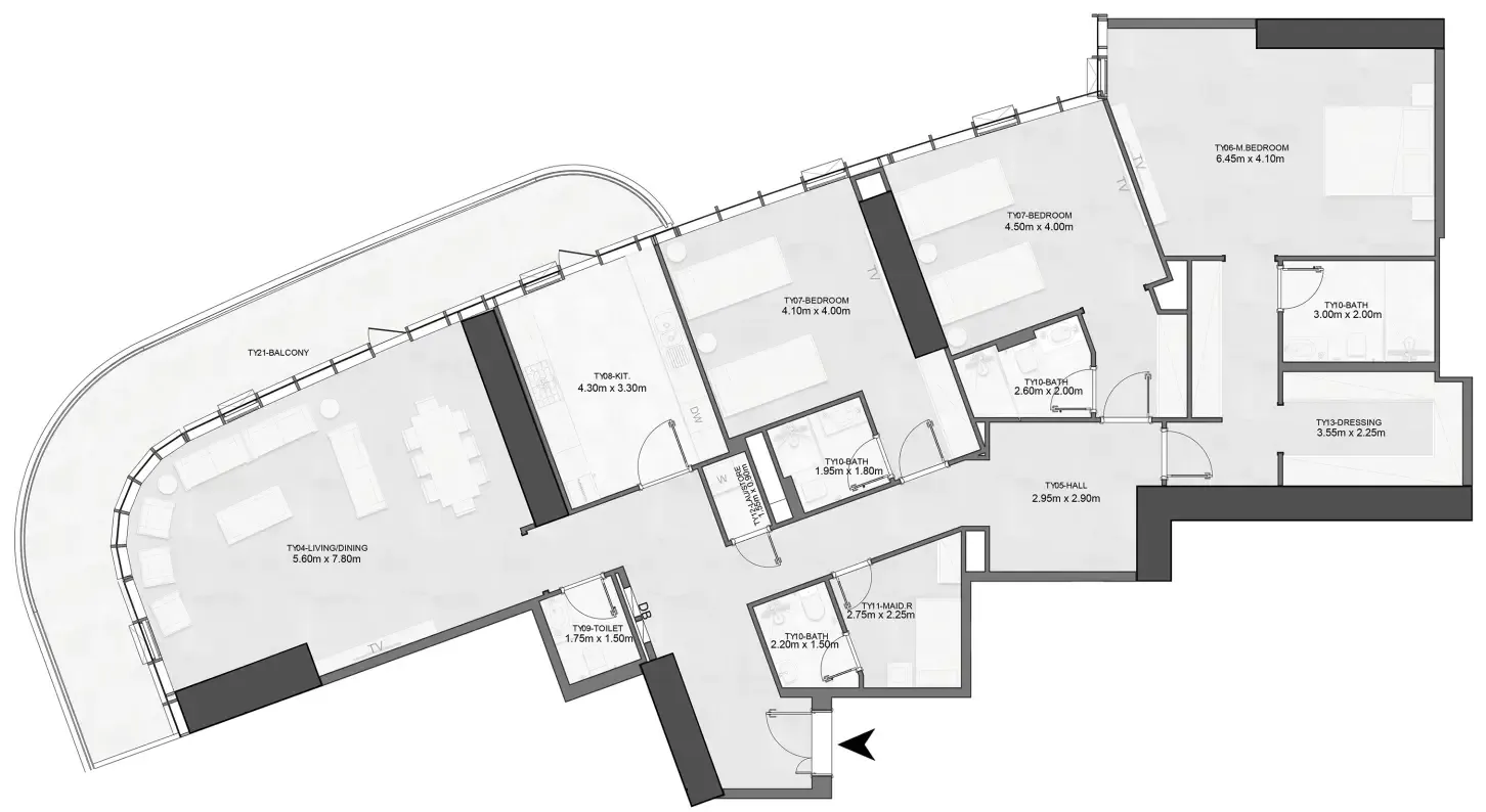 Joud Tower 3 bed floor plan, 2,843 – 2,855 sqft
