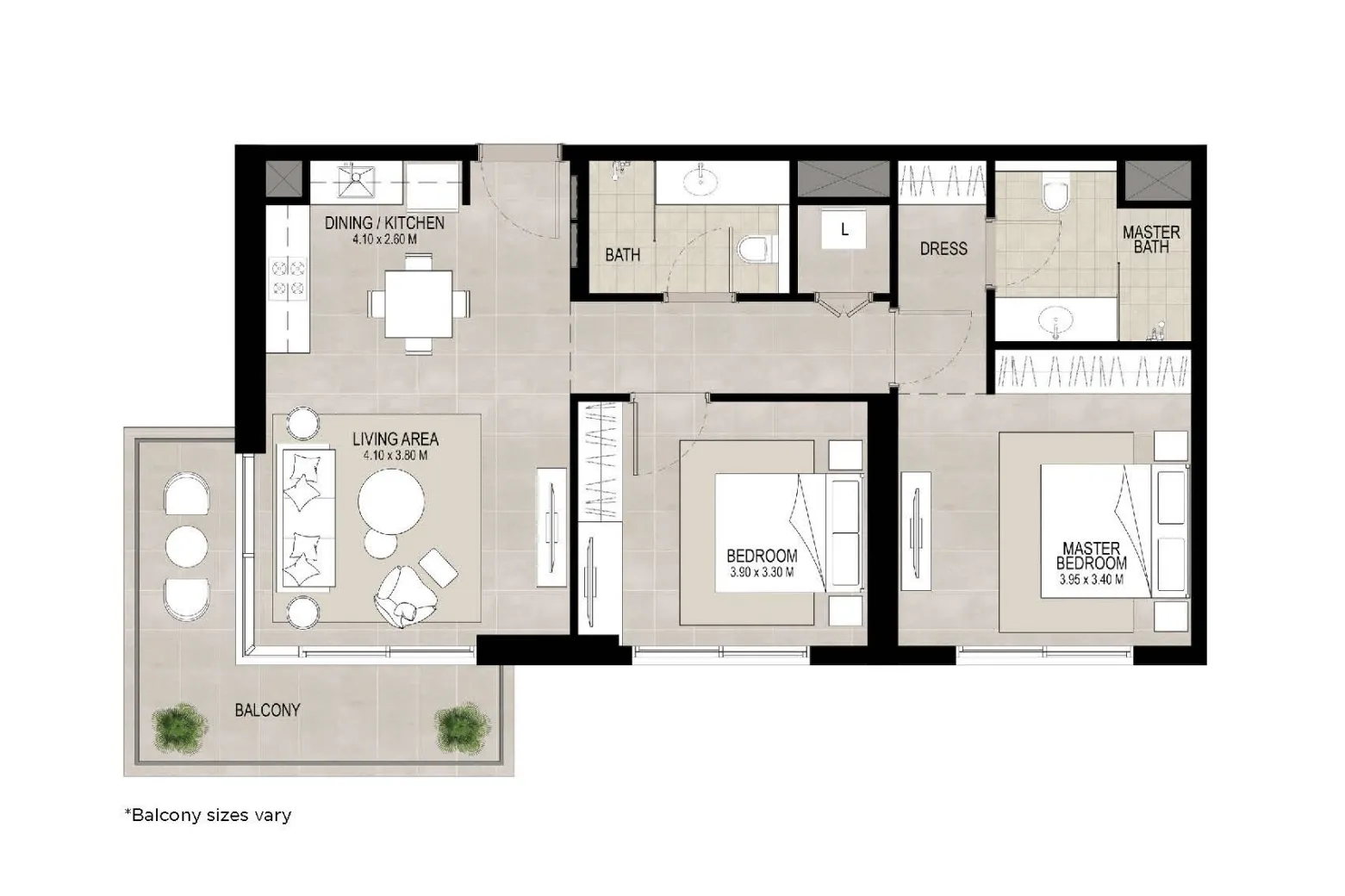 Lana on the Park 2 bed floor plan, 1,028 sqft