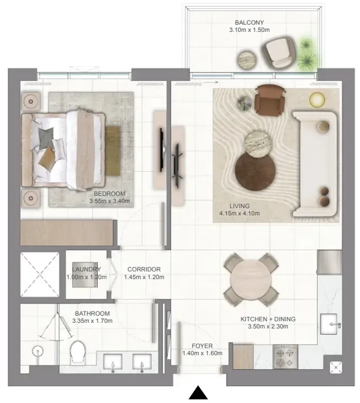 Golf Vale 1 bed floor plan, 676 sqft