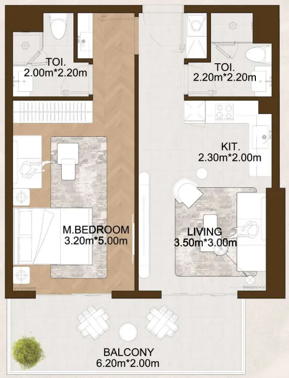 Sports View 2 1 bed floor plan, 687 – 726 sqft