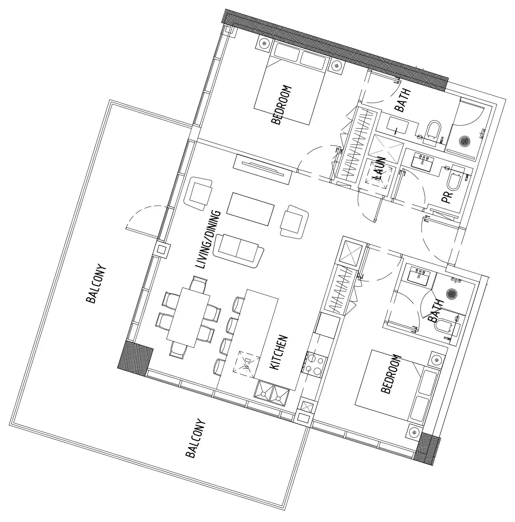 Damac District 2 bed floor plan, 1,290 sqft