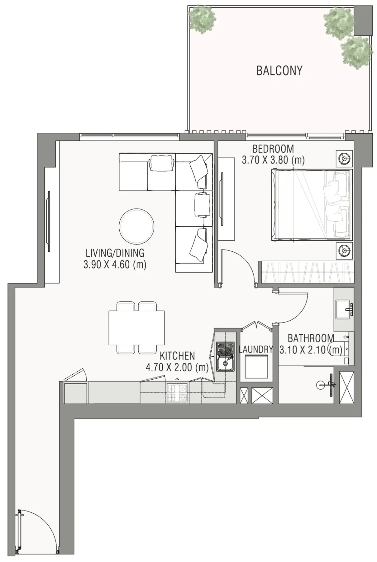 Ayamore Residence 1 bed floor plan, 1,399 sqft