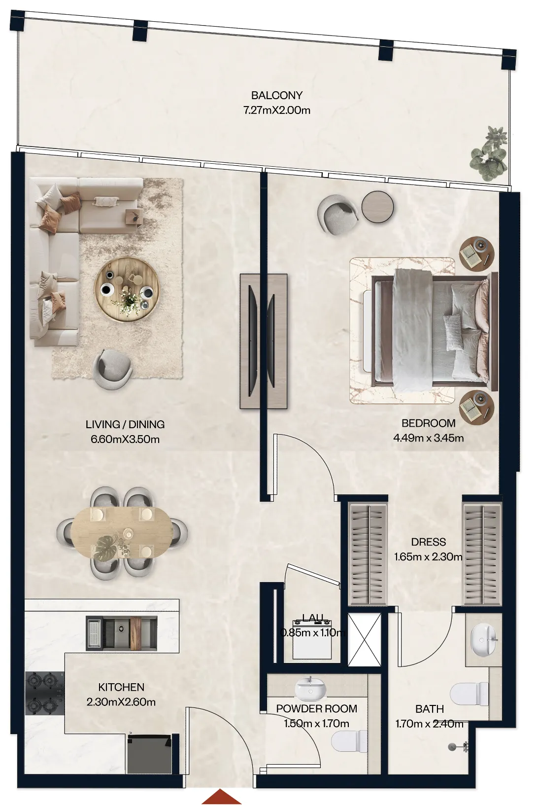 Norah Residence 1 bed floor plan, 856 sqft