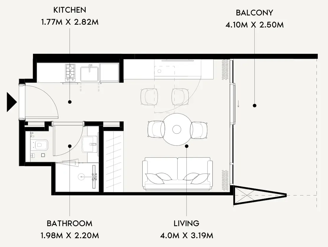 Azizi Wares Studio floor plan, 389 sqft
