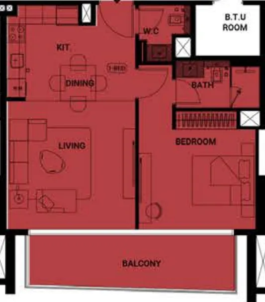 Binghatti Ruby 1 bed floor plan, 764 sqft