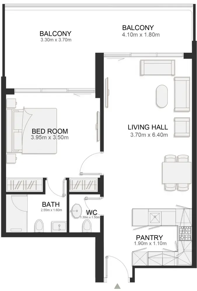 Ashley Hills 1 bed floor plan, 843 – 896 sqft