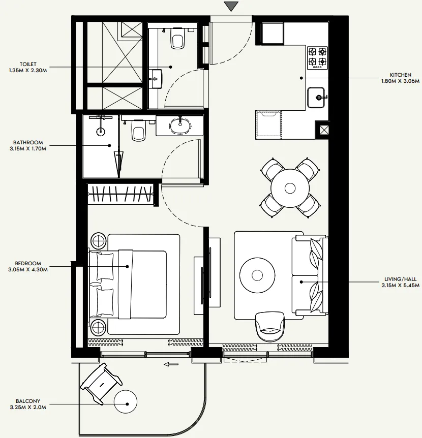 Azizi Venice 1 bed floor plan, 666 – 678 sqft