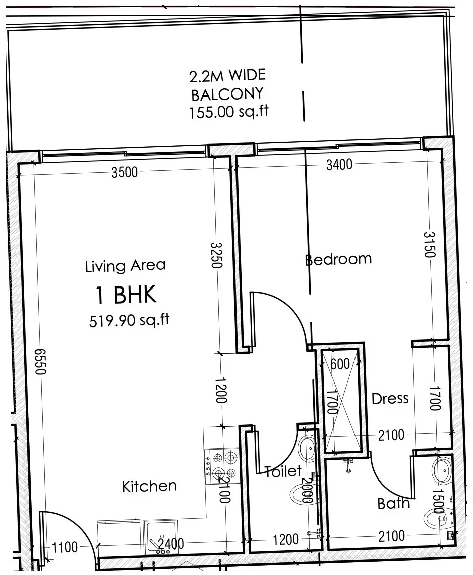 Moonsa Residences 2 1 bed floor plan, 1,029 sqft