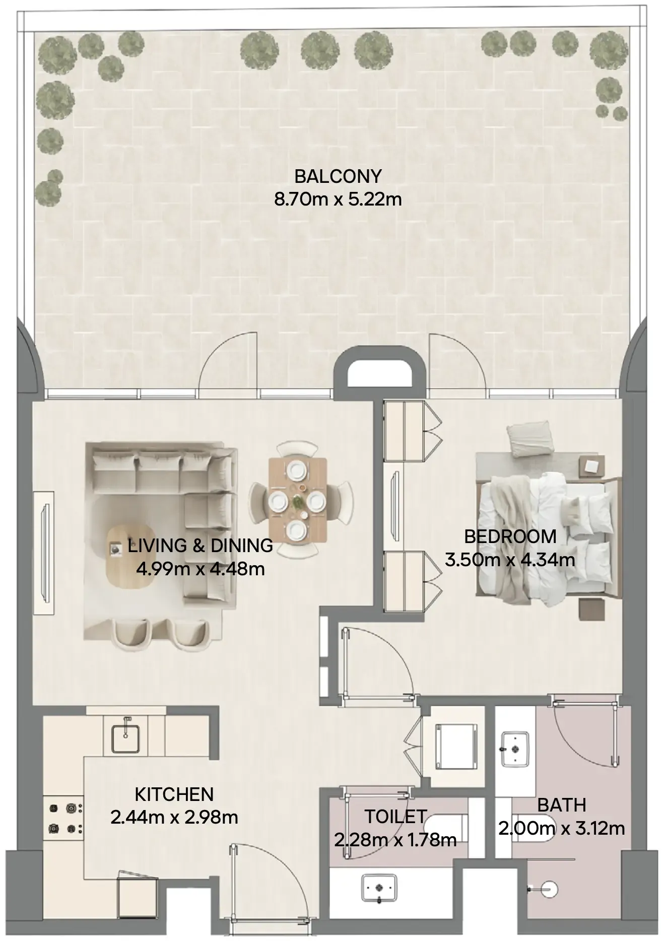 Mirasol II 1 bed floor plan, 1,294 sqft