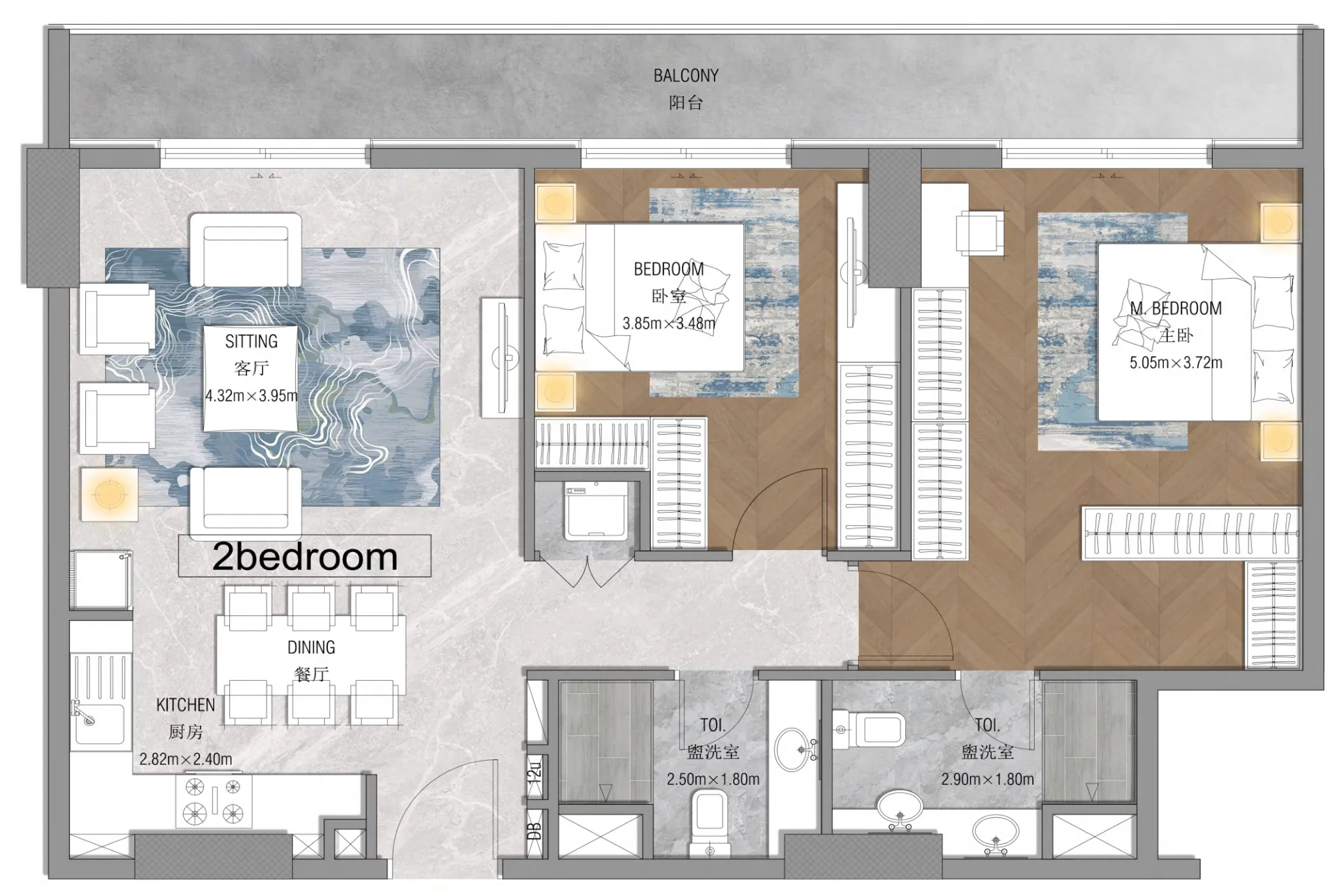 Forest City 2 bed floor plan, 1,035 sqft
