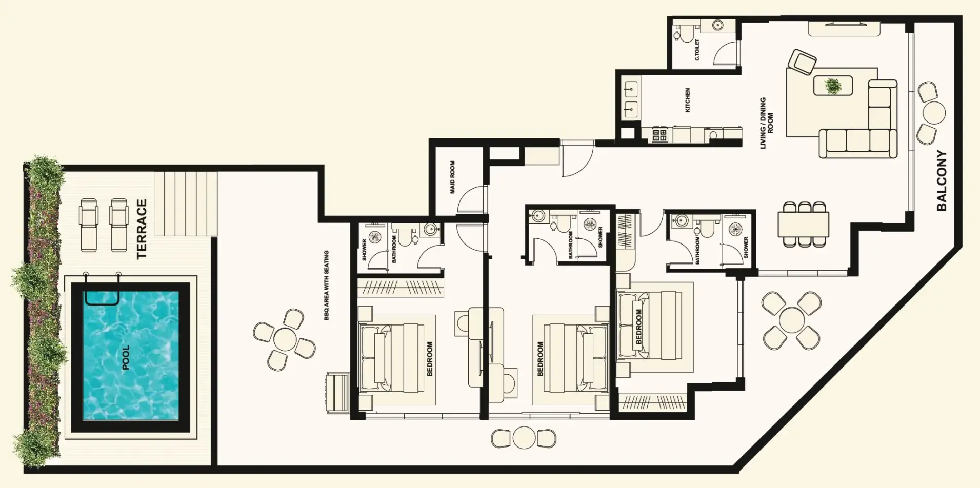 The Elysian 3 bed floor plan, 3,146 sqft