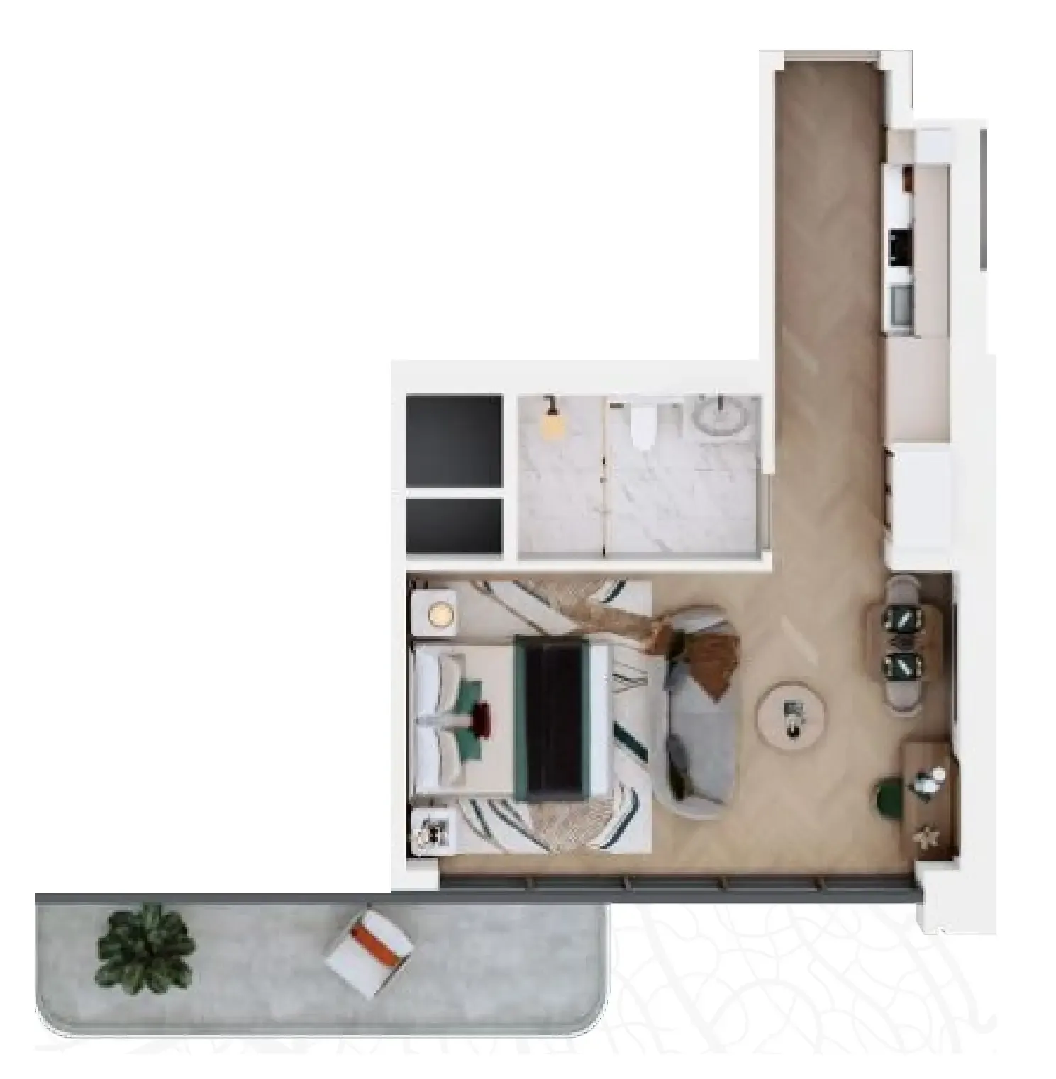 Vega Studio floor plan, 486 sqft