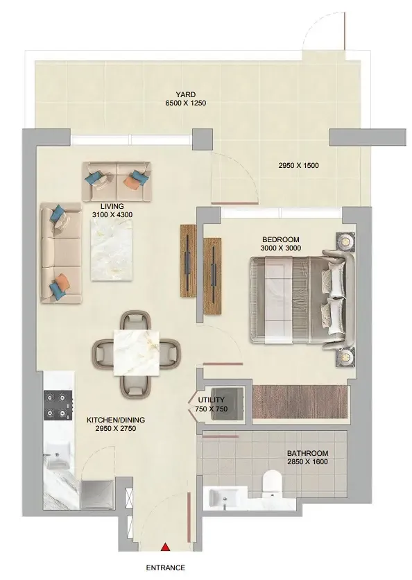 The Woods at Sobha Sanctuary 1 bed floor plan, 658 sqft