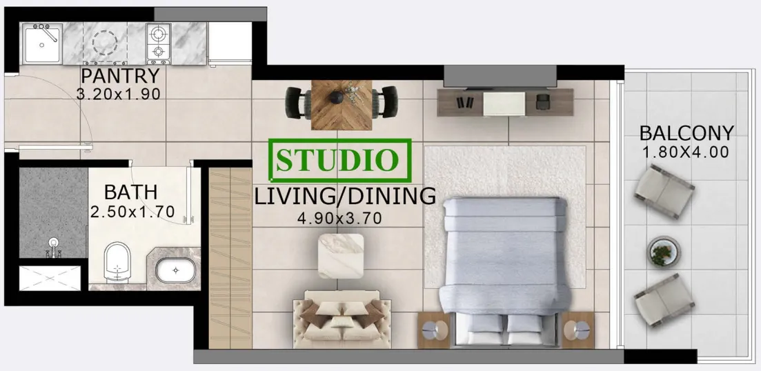 Arlington Park Studio floor plan, 433 sqft