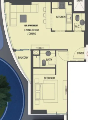 Red Square 1 bed floor plan, 652 sqft
