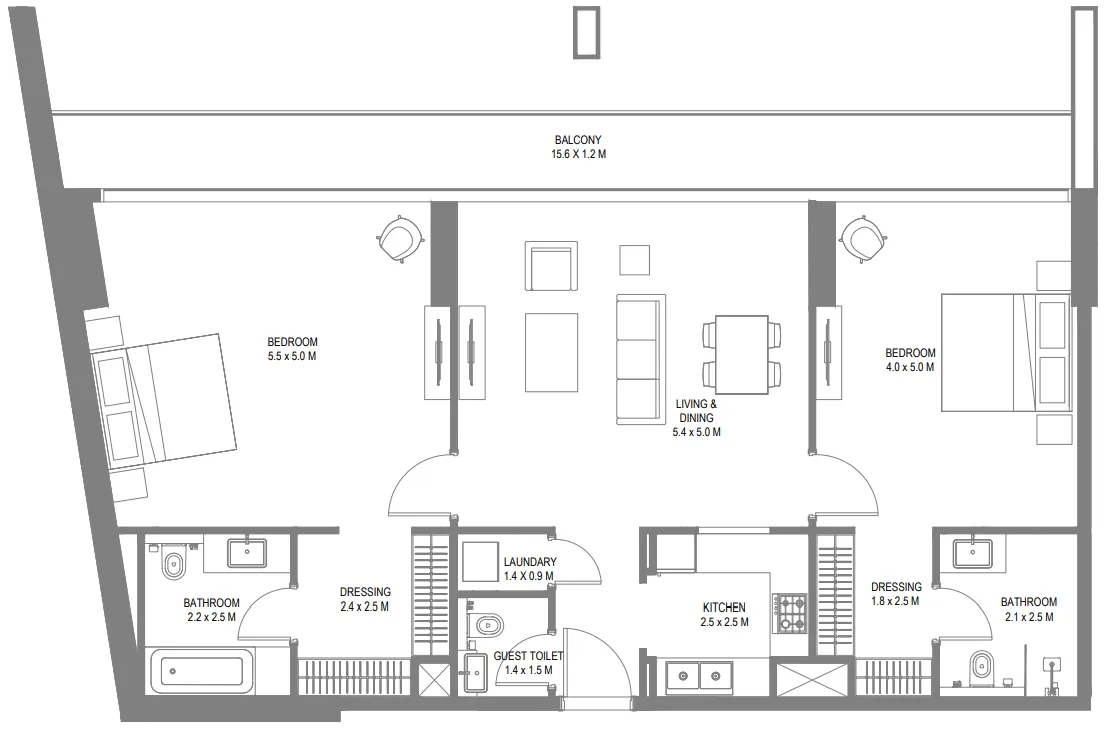 Safa 1 2 bed floor plan, 1,528 – 1,667 sqft