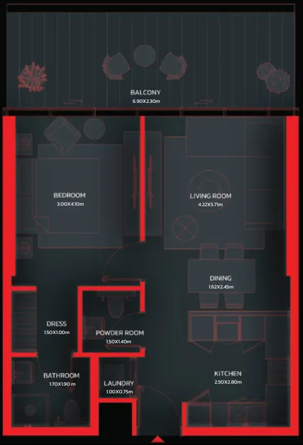 Tonino Lamborghini Residences by BNW Developments 1 bed floor plan, 737 sqft