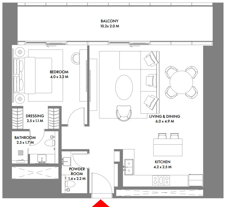 W The Residences by Arada 1 bed floor plan, 1,084 sqft