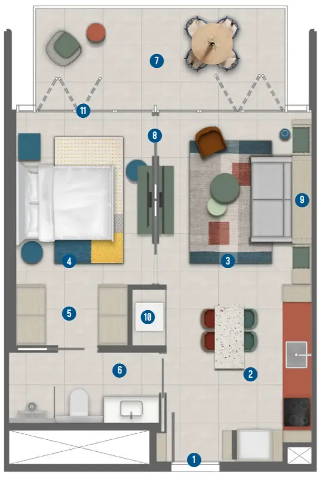 Rove Home Marasi Drive 1 bed floor plan, 608 sqft