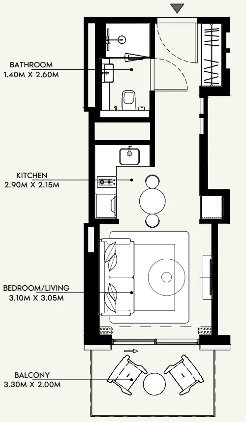 Azizi Venice Studio floor plan, 381 sqft