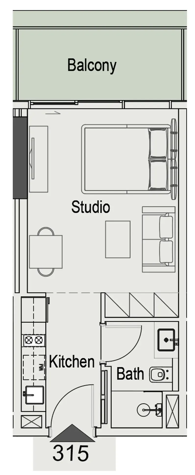 15 Cascade Featured by Versace Ceramics Studio floor plan, 423 sqft