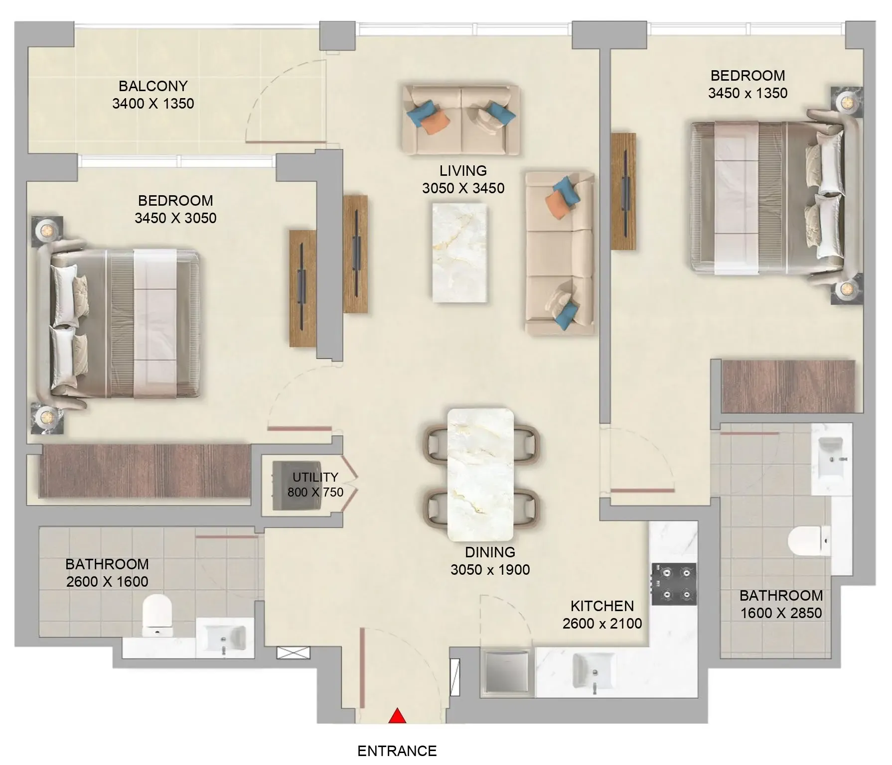 The Woods Abode at Sobha Sanctuary 2 bed floor plan, 864 sqft
