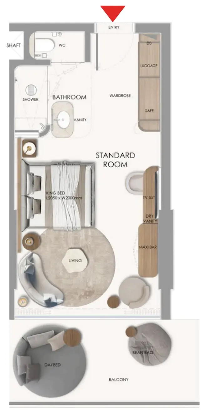 The Unexpected Al Marjan Island Hotel and Residence Studio floor plan, 484 sqft