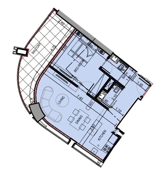 Binghatti Skyrise 1 bed floor plan, 831 – 1,022 sqft