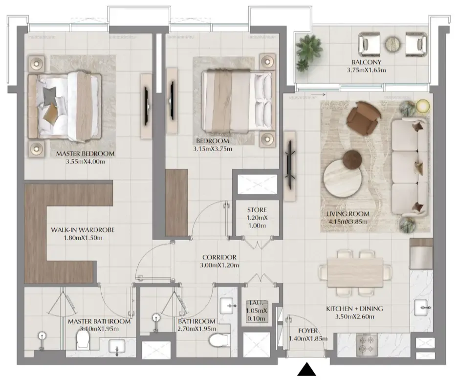 Terra Woods 2 bed floor plan, 1,126 sqft
