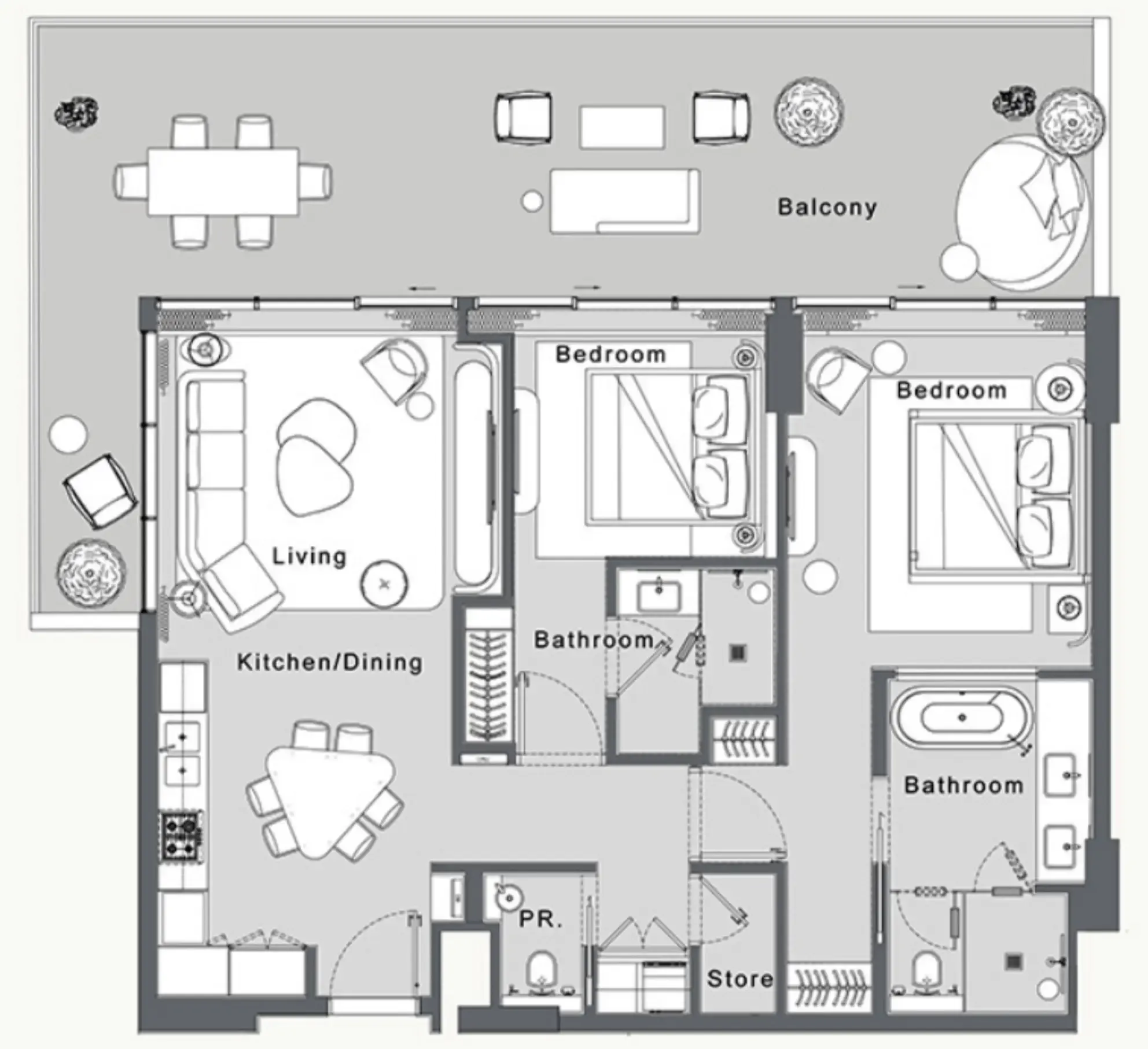 JW Marriott Residences and Resort 2 bed floor plan, 1,537 sqft