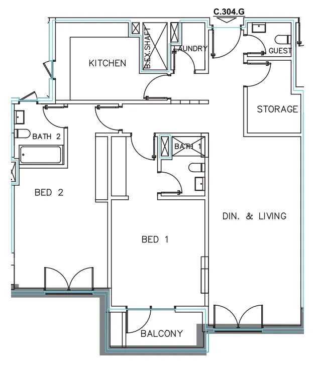 Janayen Avenue 2 bed floor plan, 1,498 sqft