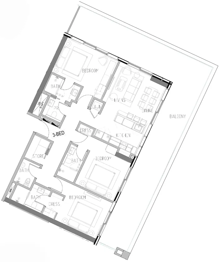 Shoreline 3 bed floor plan, 2,077 sqft