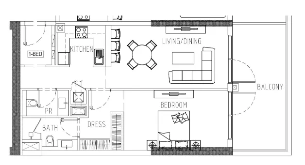 Damac Riverside Views 1 bed floor plan, 960 sqft