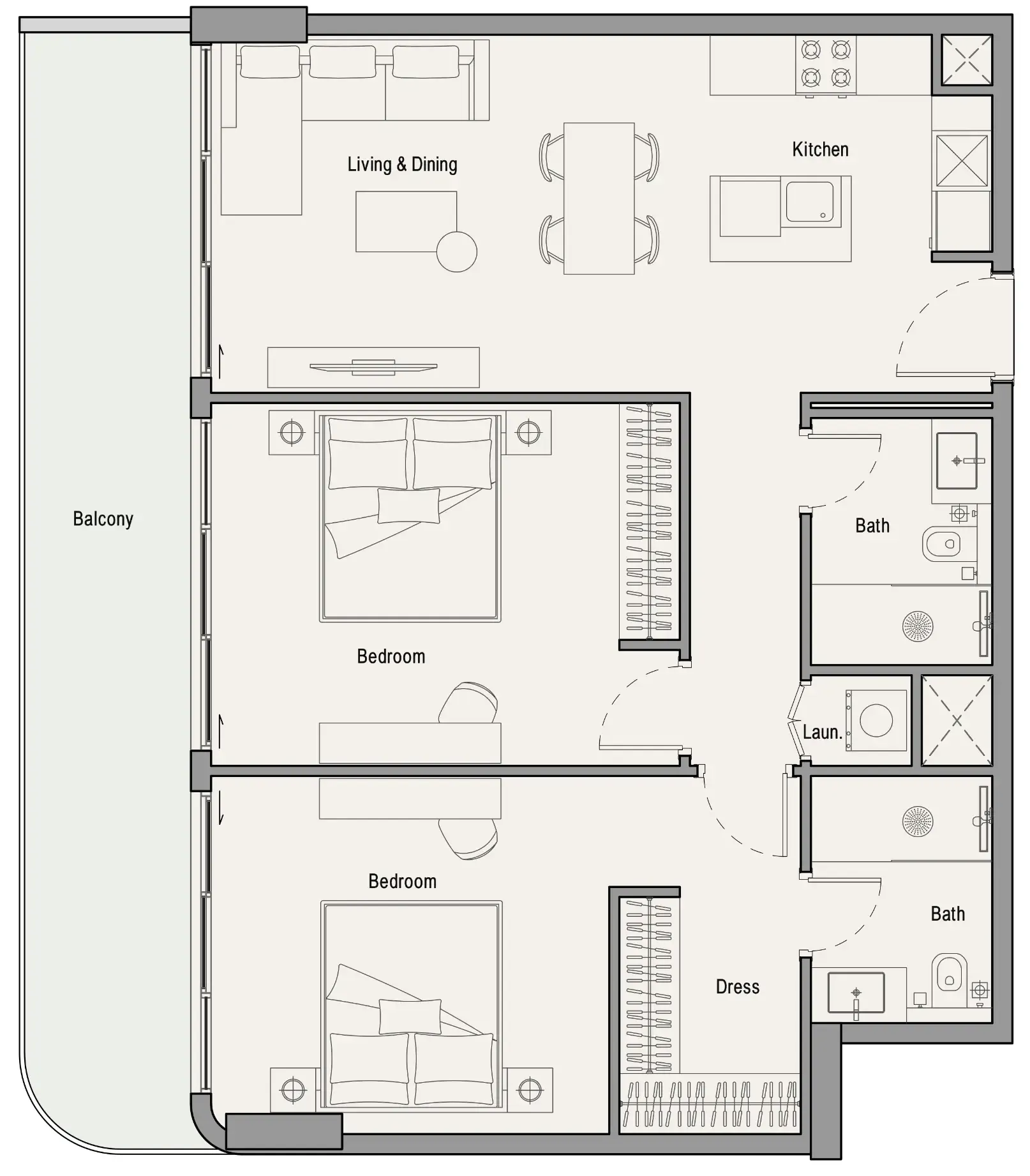 113 Residences by Iman 2 bed floor plan, 1,126 sqft