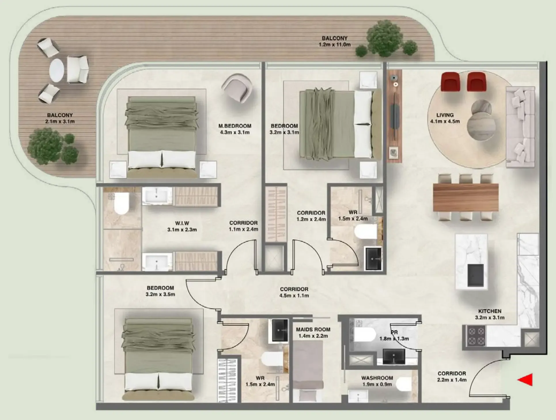 The Tides 3 bed floor plan, 1,422 sqft
