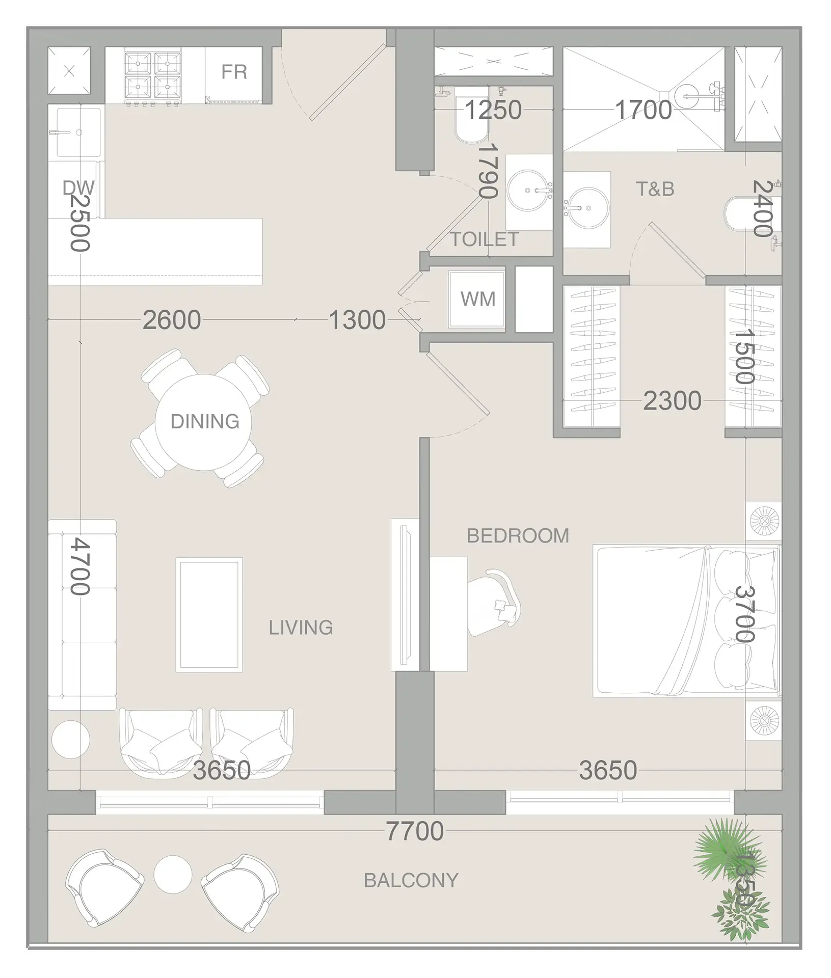 VERDAN1A 3 1 bed floor plan, 785 sqft