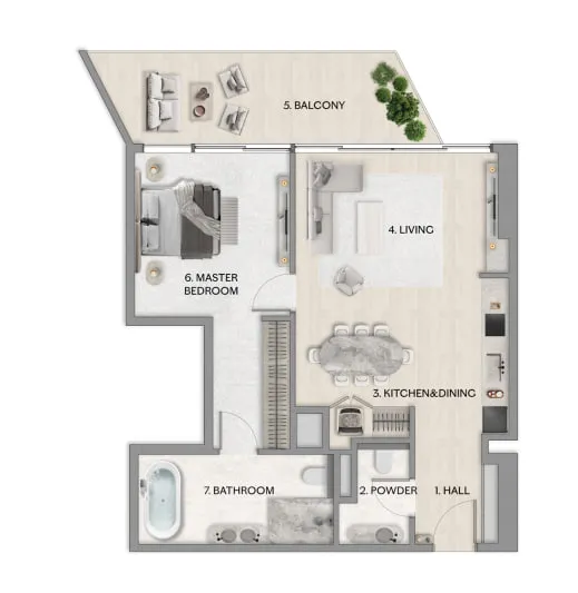 Riviera Residence 1 bed floor plan, 939 sqft