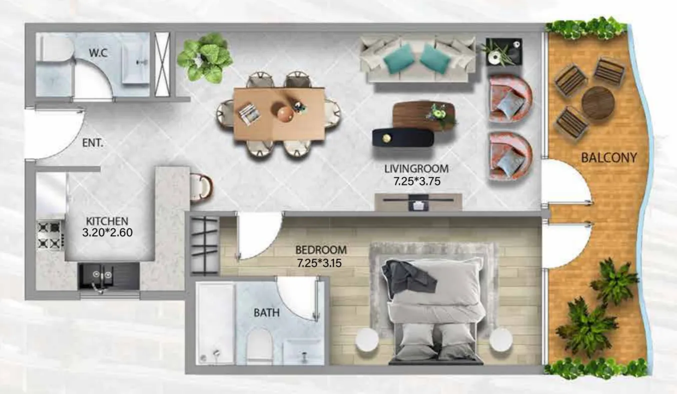 311 Boulevard 1 bed floor plan, 864 sqft