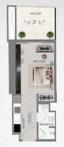 Maybach 6 Studio floor plan, 361 – 402 sqft