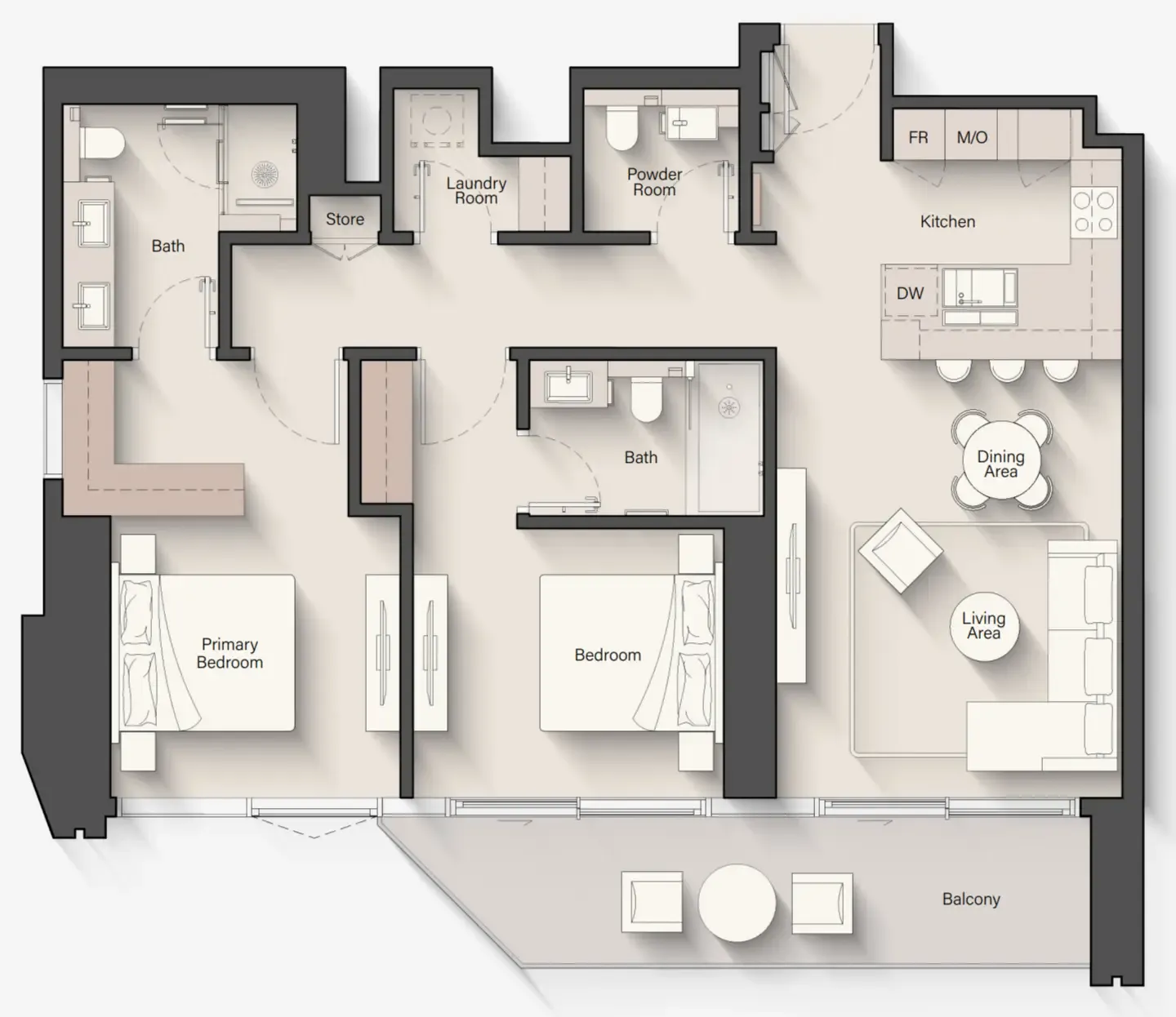 Eltiera Views 2 bed floor plan, 1,259 sqft