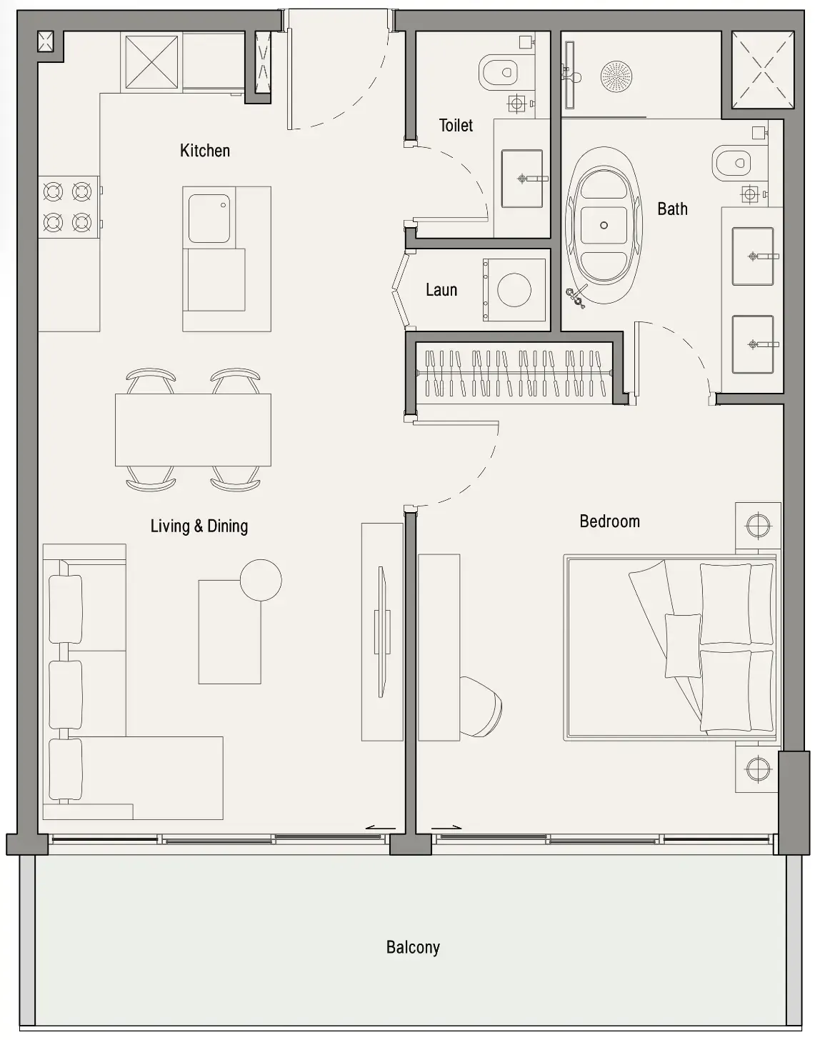 113 Residences by Iman 1 bed floor plan, 767 sqft