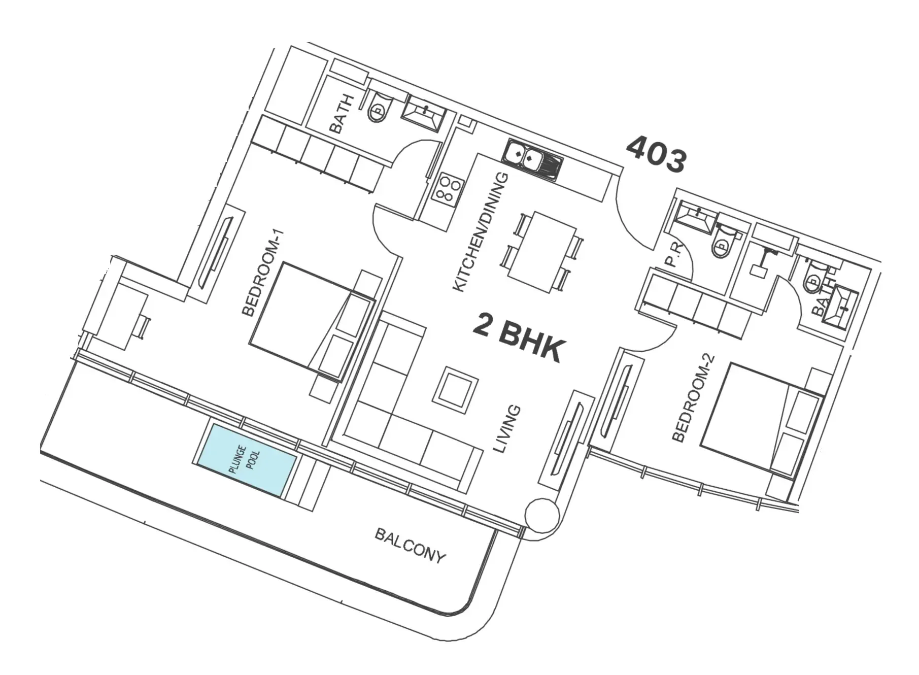 Villa Del Garda 2 bed floor plan, 1,151 sqft