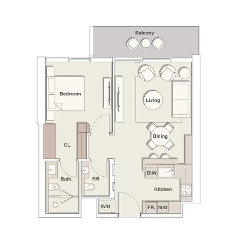 The Highgrove 1 bed floor plan, 801 sqft