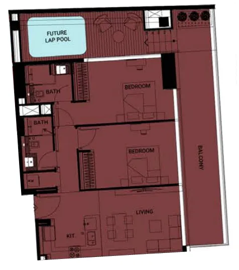 Binghatti Ruby 2 bed floor plan, 1,329 sqft